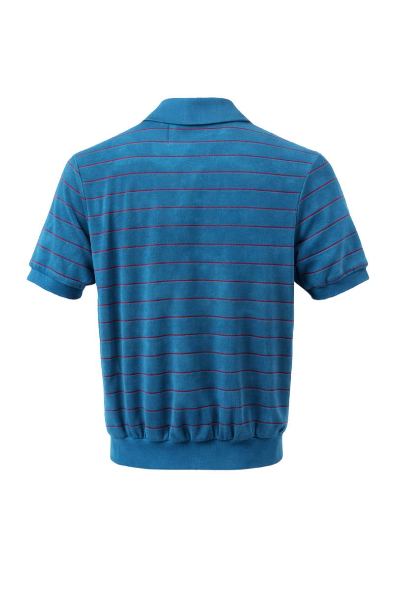 1970s Teal Velour Polo Shirt - Back View