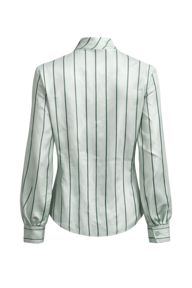 1970s Light Mint Green Polyester Blouse - Back View