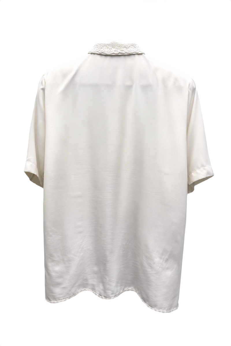 1970s Cream White Satin Blouse - Back View