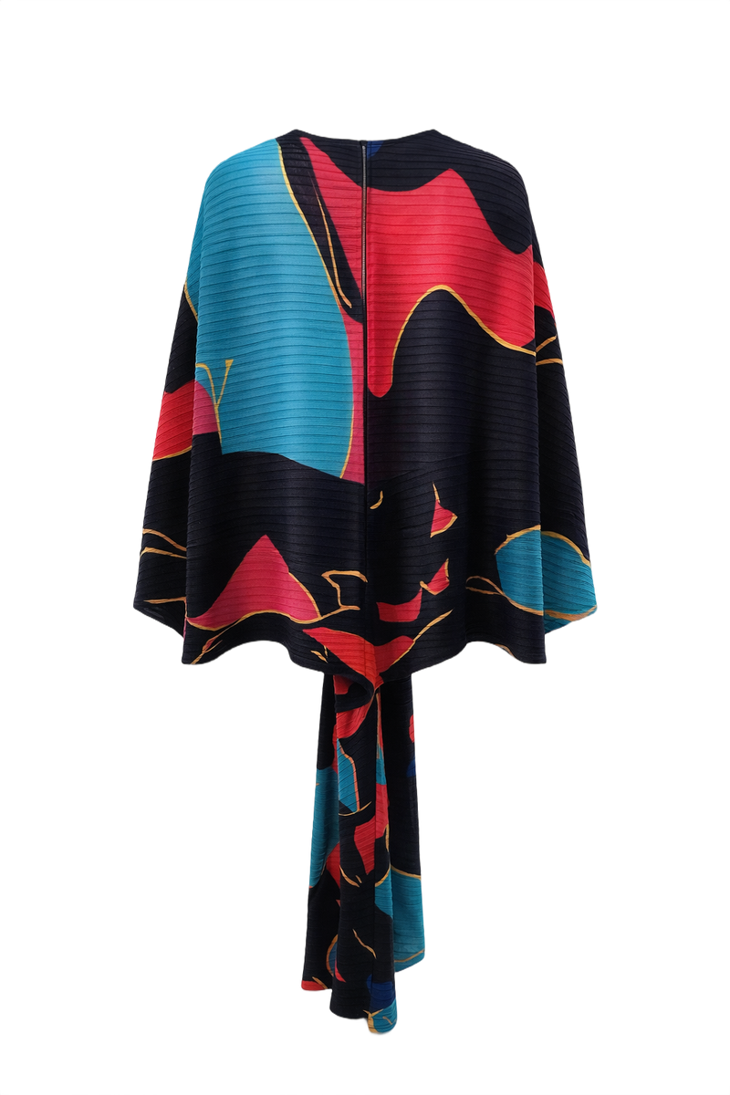 1970s Multicolor Polyester Dress - Back View