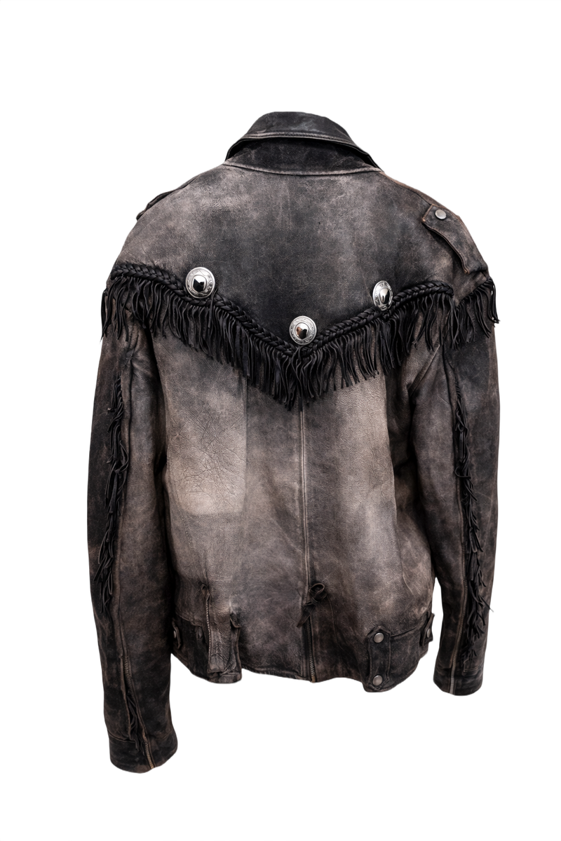 1970s Charcoal Grey Leather Jacket - Back View