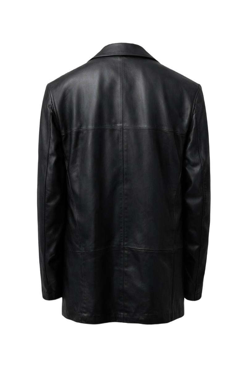 1990s Black Leather Blazer - Back View