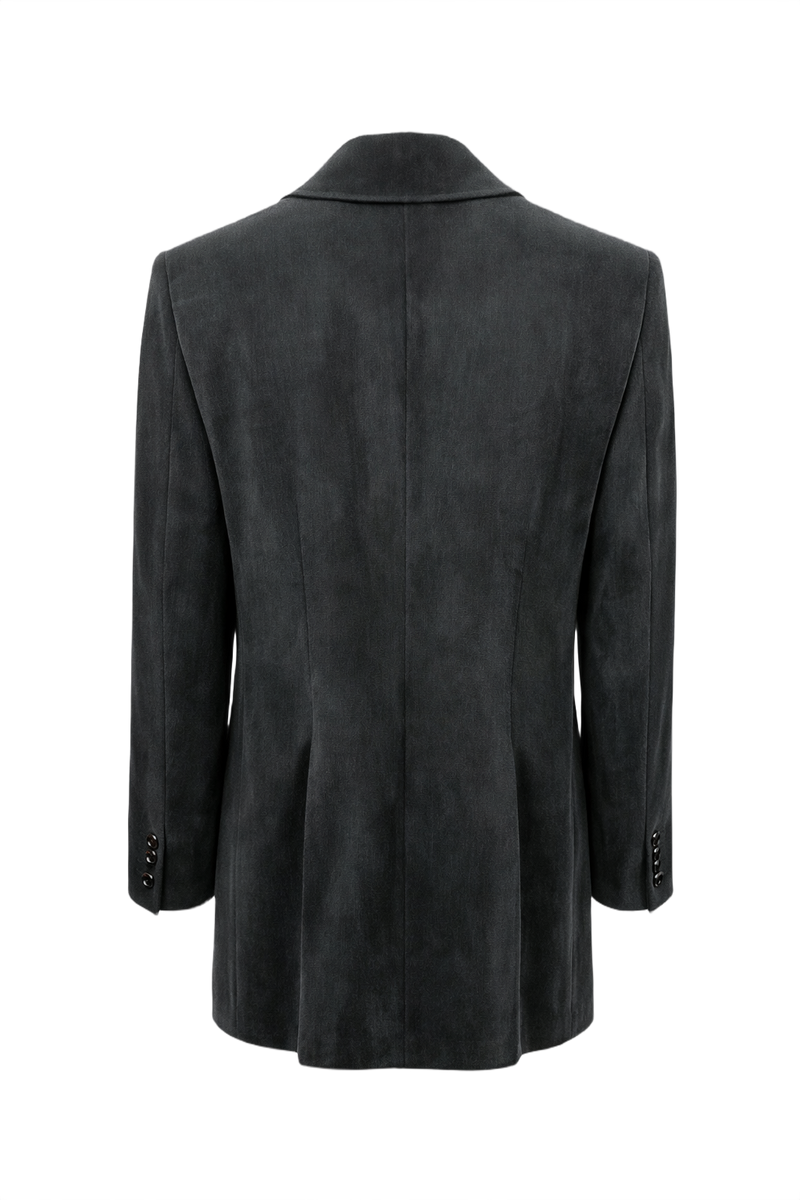 1990s Dark Charcoal Grey Suede Blazer - Back View