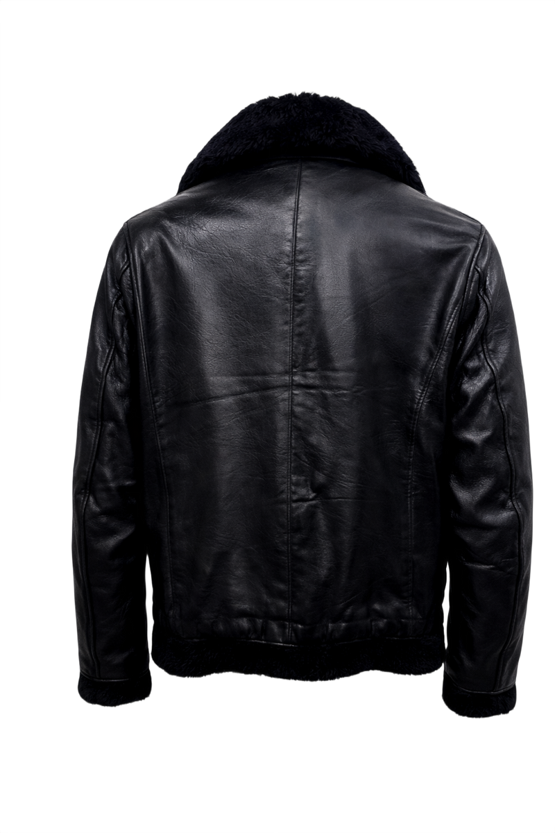 1960s Black Leather Bomber Jacket - Back View