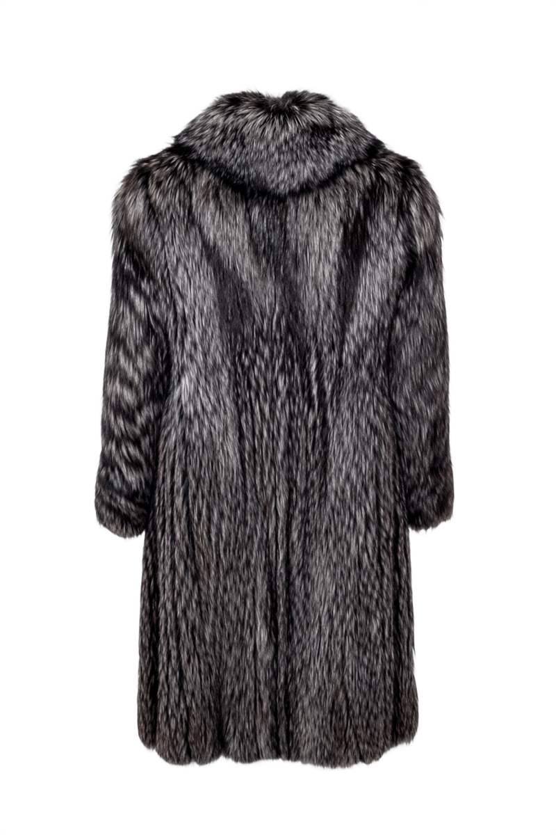 1980s Charcoal Grey Fur Coat - Back View