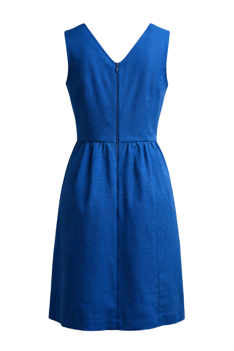 1960s Royal Blue Linen Dress - Back View