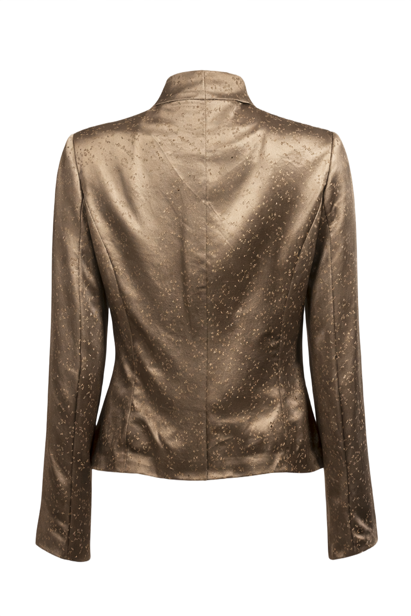 1990s Metallic Bronze Silk Blend Jacket - Back View