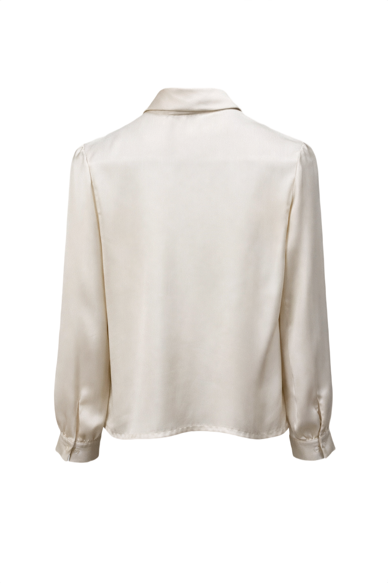 1980s Cream White Silk Blouse - Back View