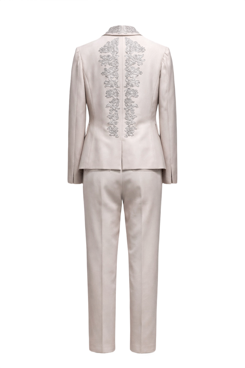 1990s Cream Polyester Suit - Back View