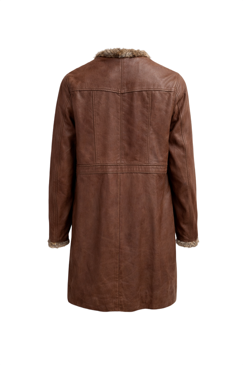1970s Brown Leather Coat - Back View