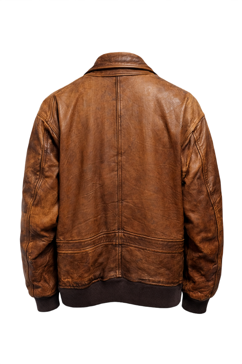 1990s Brown Leather Bomber Jacket - Back View