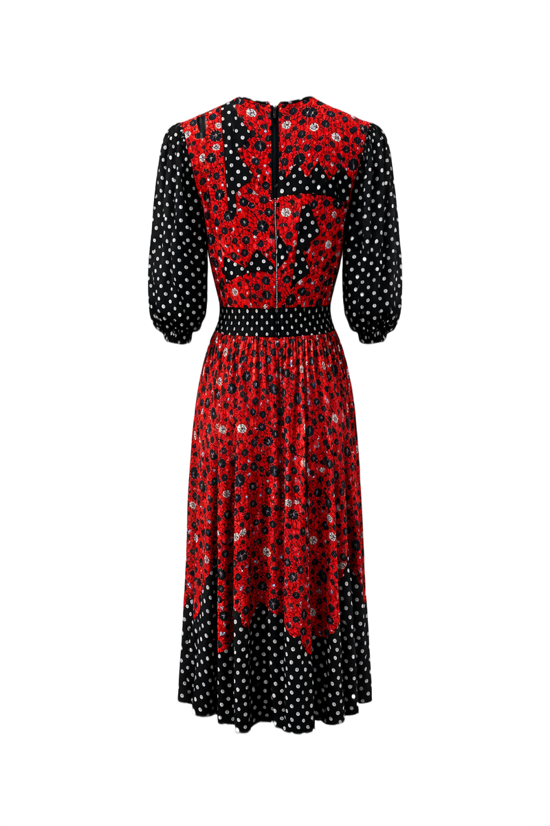 1980s Red Polyester Dress - Back View