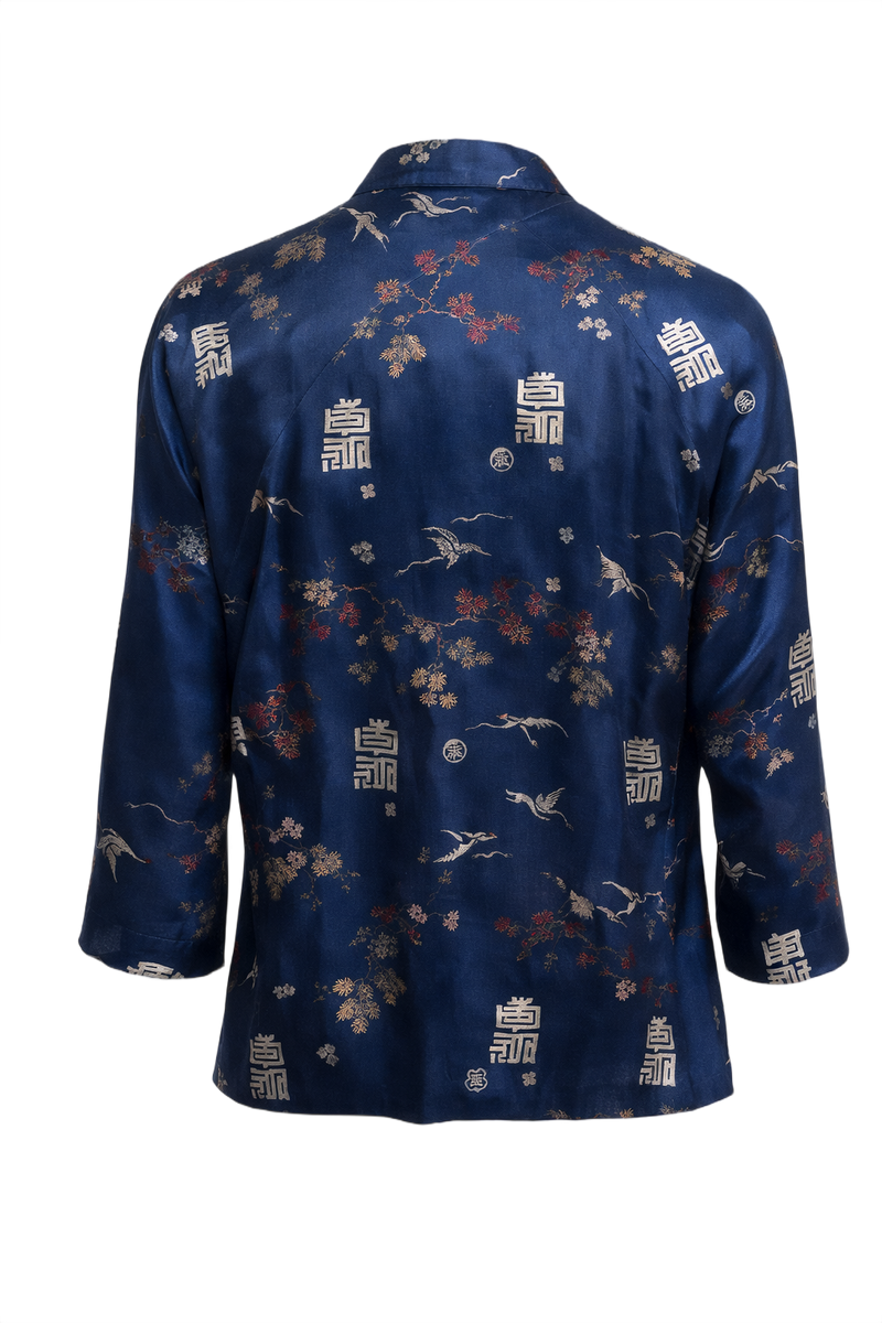 1970s Royal Blue Silk Blouse - Back View