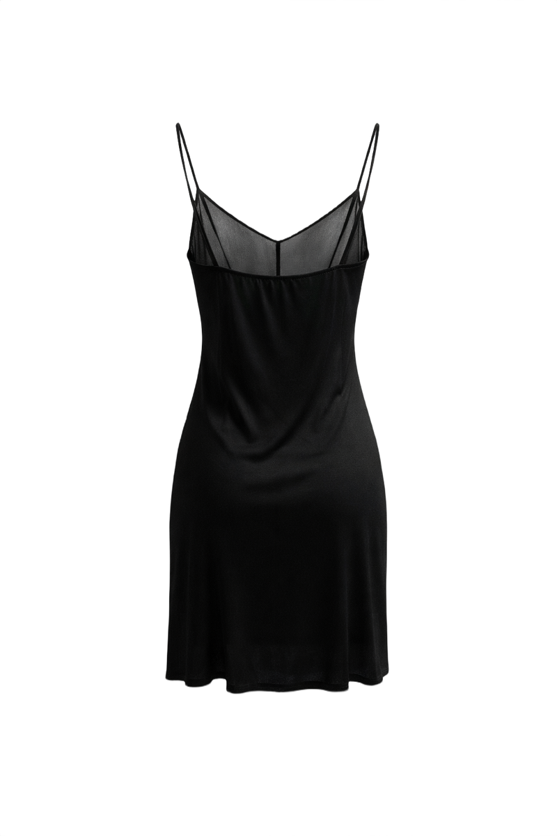 1990s Black Silk Slip Dress - Back View