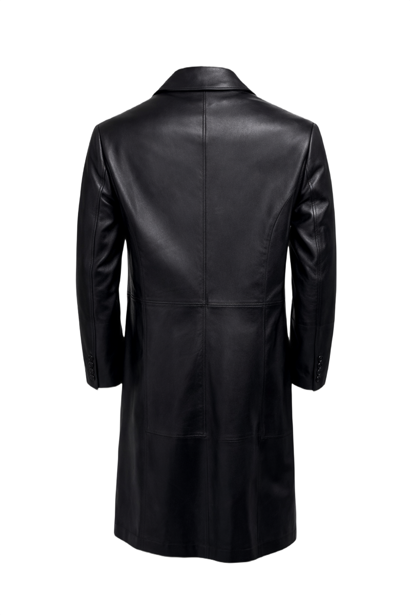 1990s Black Leather Coat - Back View