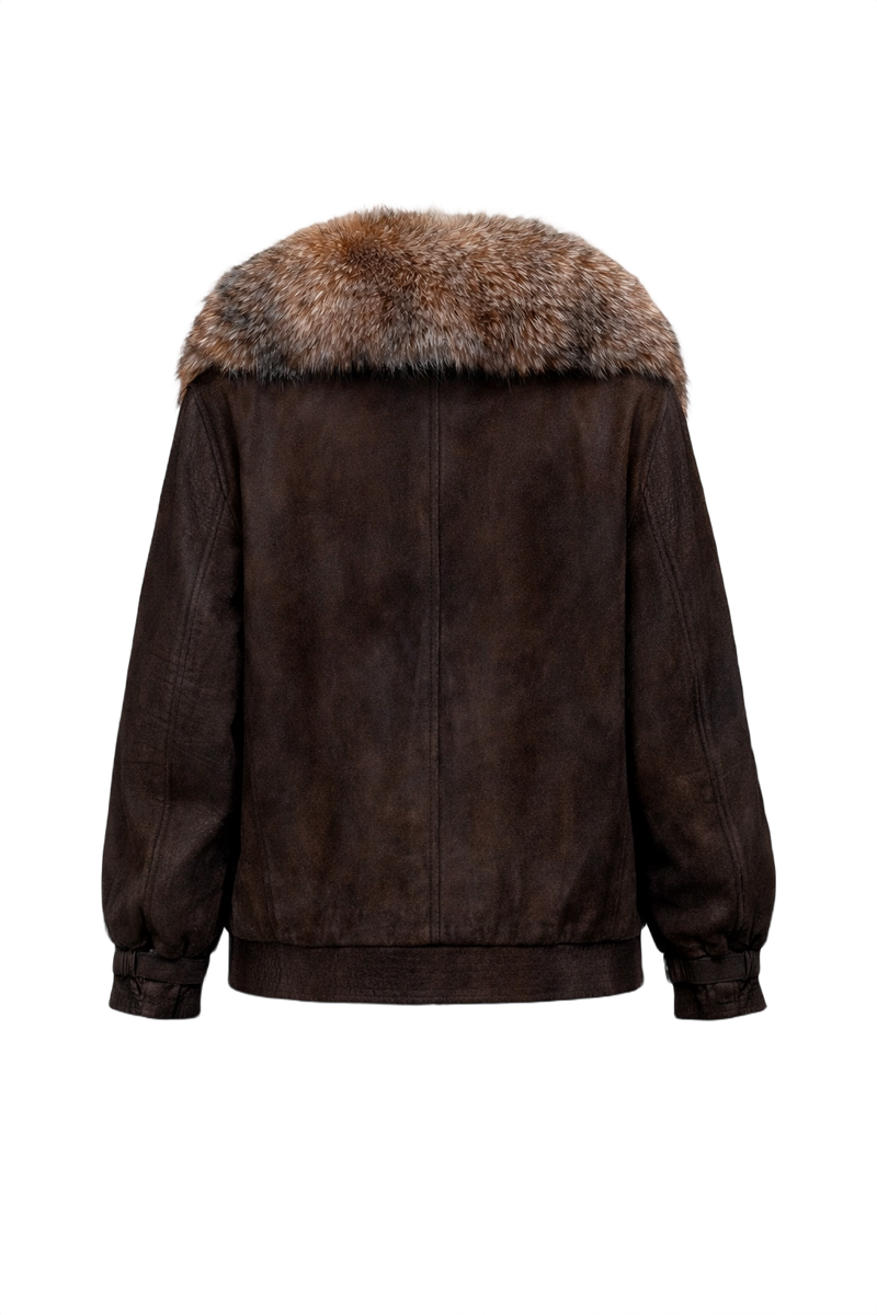 1990s Dark Brown Textured Leather Jacket - Back View