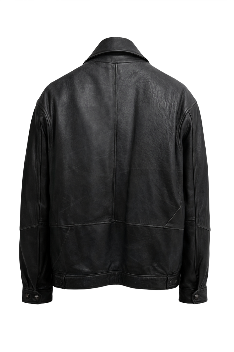 1990s Black Leather Jacket - Back View