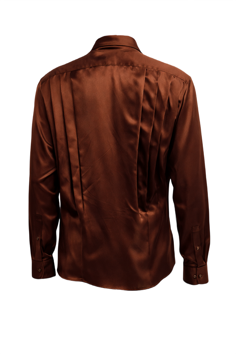 1970s Rust Brown Satin Shirt - Back View
