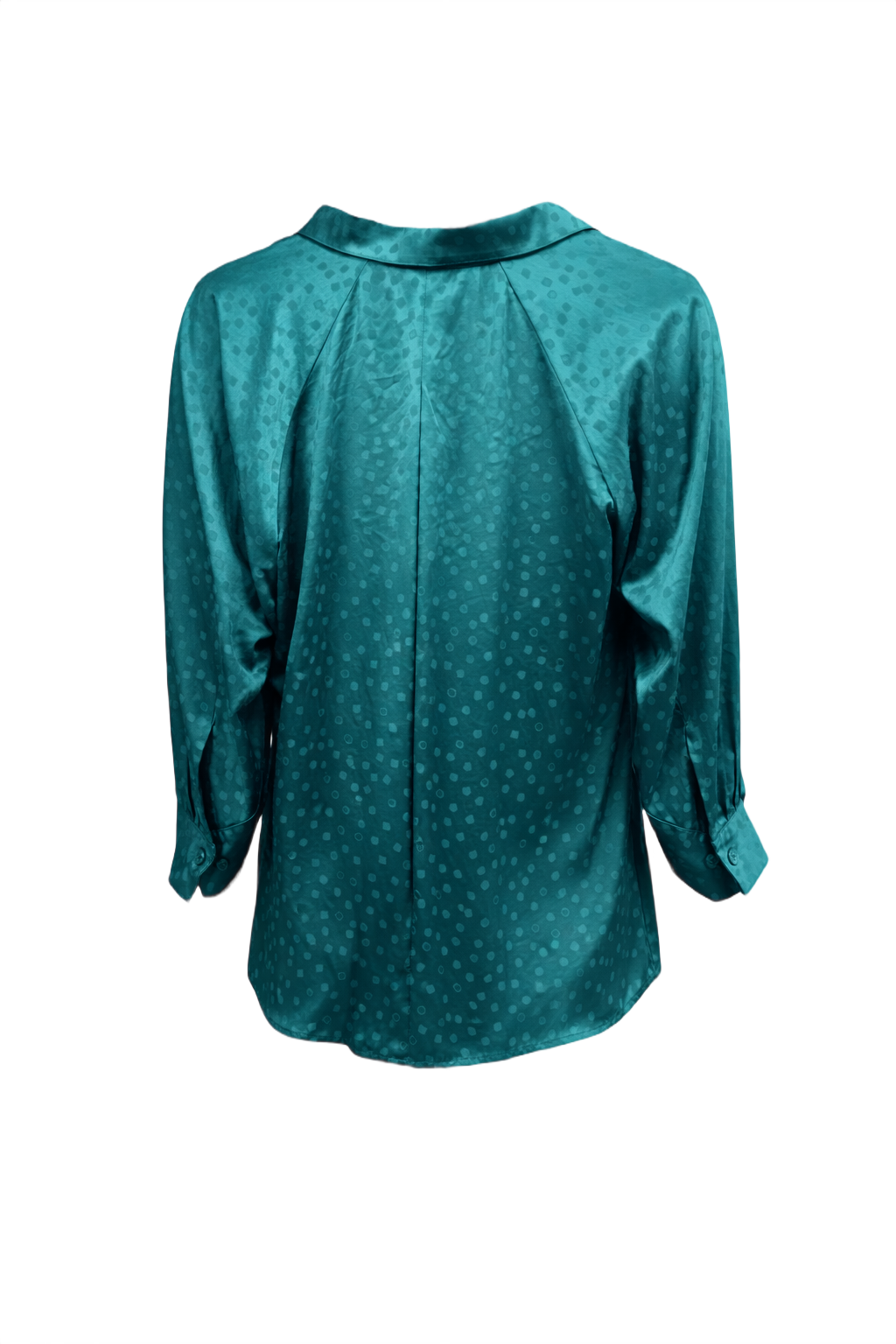 1980s Teal Polyester Blouse - Back View