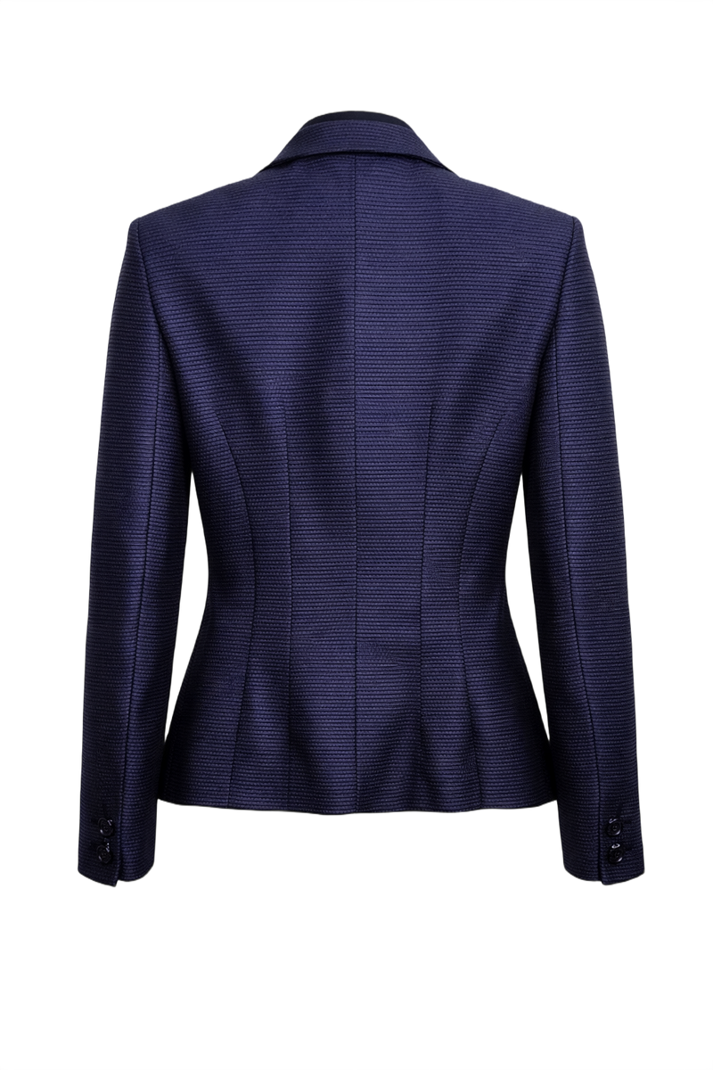 1980s Deep Navy Synthetic Blend Blazer - Back View