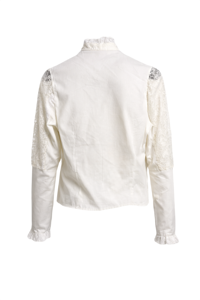 1970s Cream White Cotton Blouse - Back View
