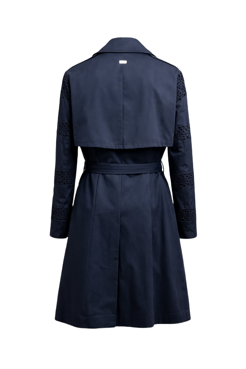 1990s Navy Blue Cotton Blend Trench Coat - Back View