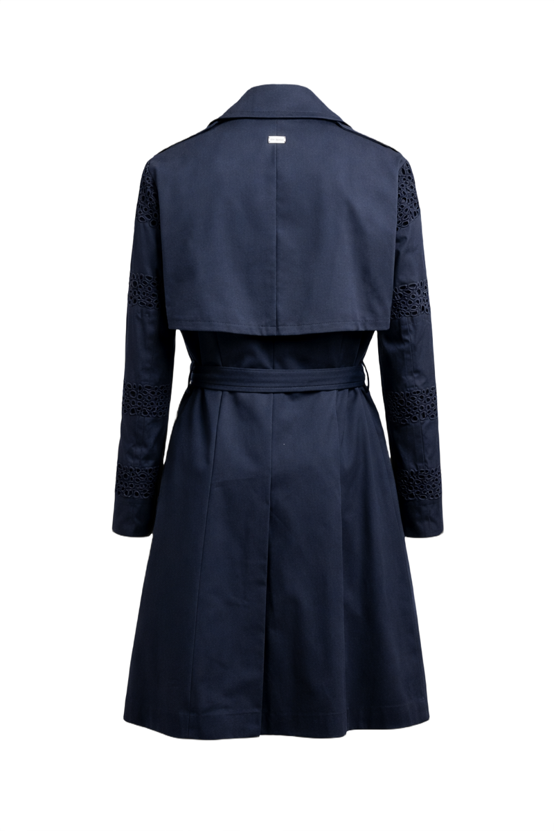 1990s Navy Blue Cotton Blend Trench Coat - Back View
