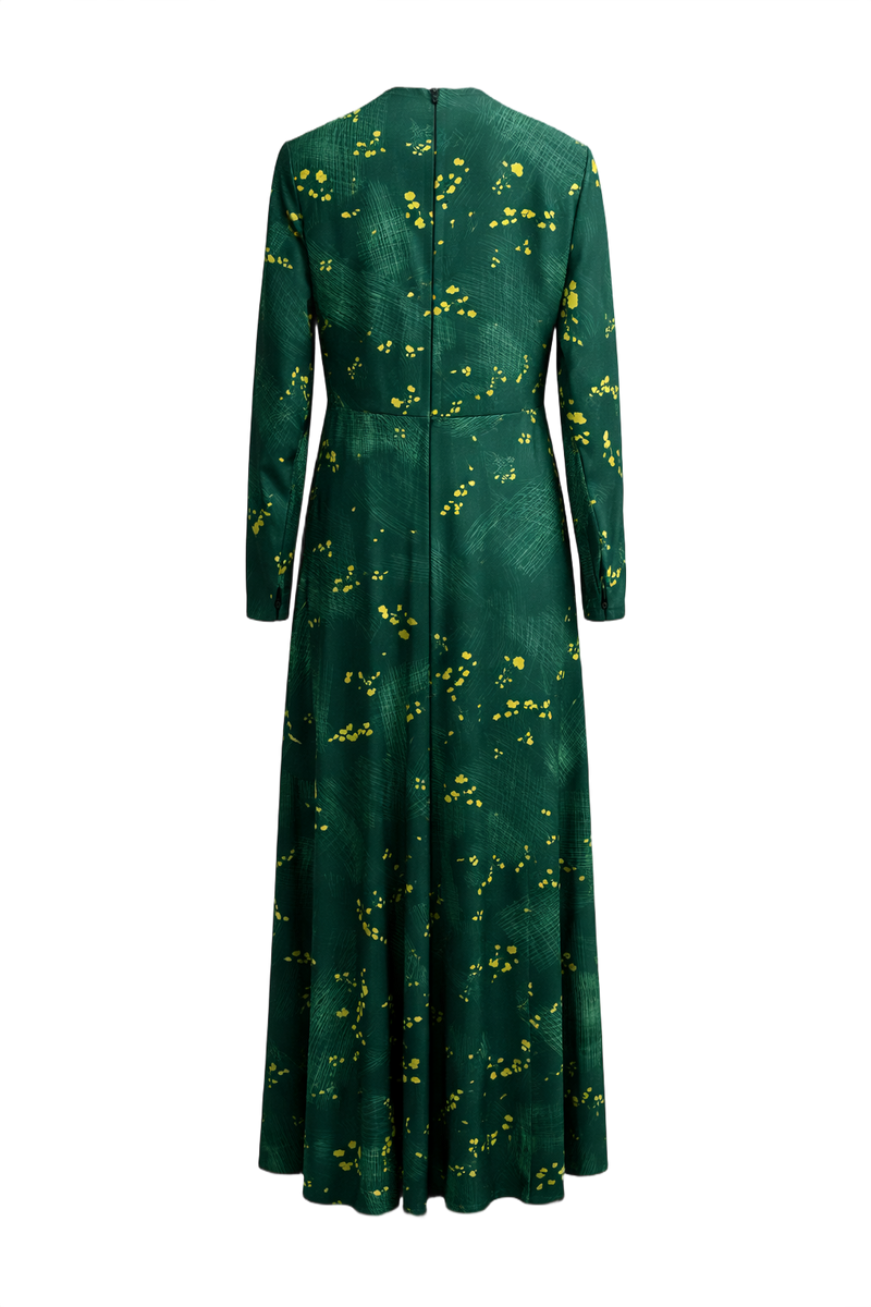 1970s Forest Green Polyester Maxi Dress - Back View