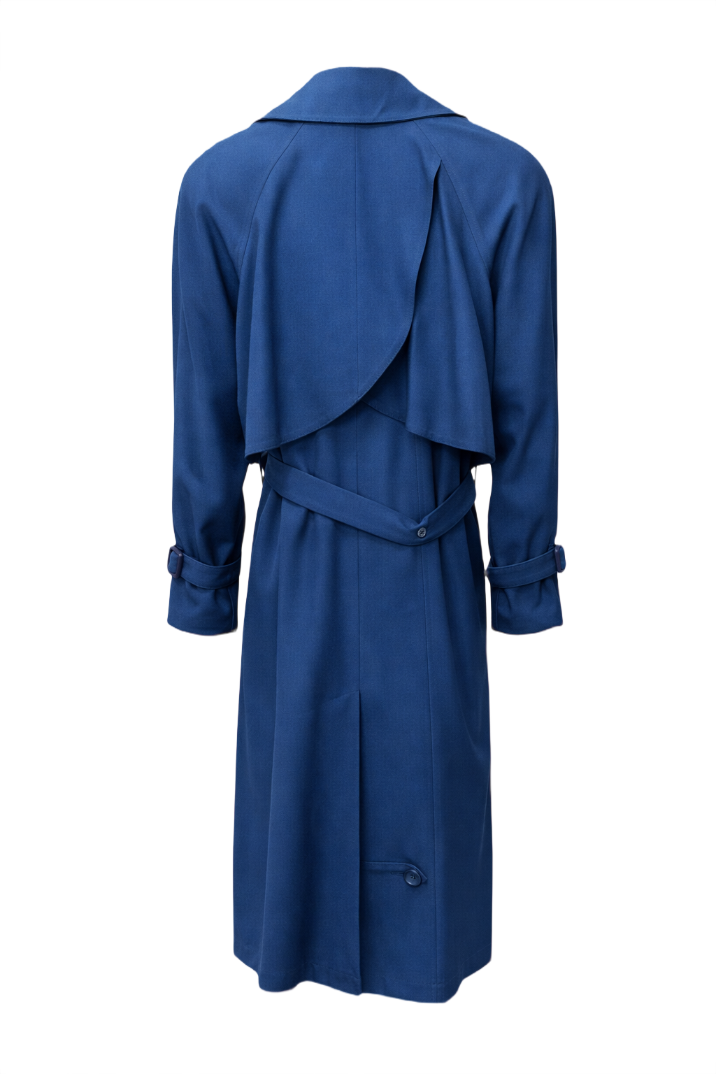 1980s Royal Blue Wool Trench Coat - Back View