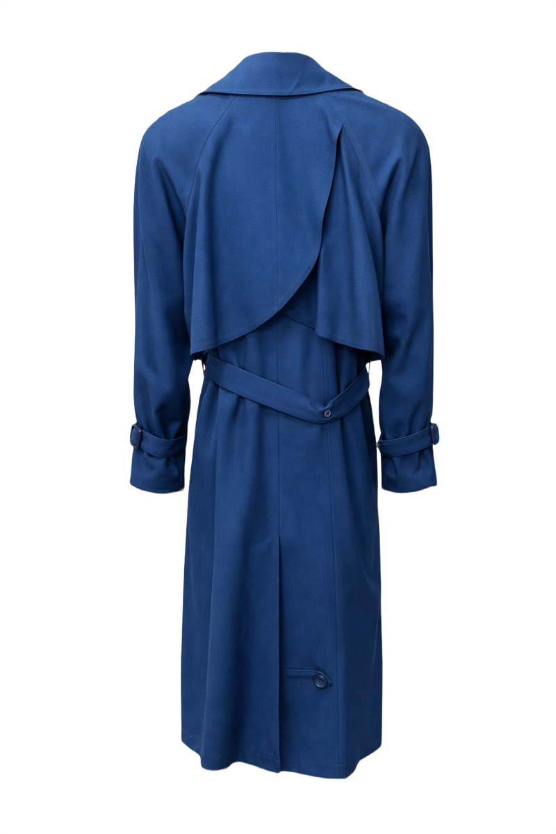 1980s Royal Blue Wool Trench Coat - Back View