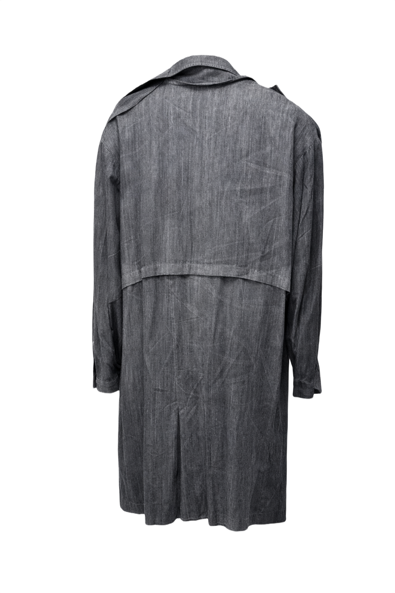 1980s Charcoal Grey Polyester Coat - Back View