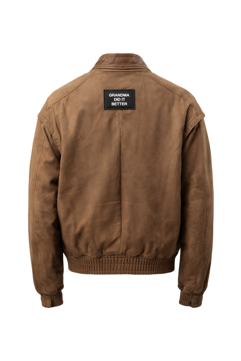 1990s Brown Leather Bomber Jacket - Back View