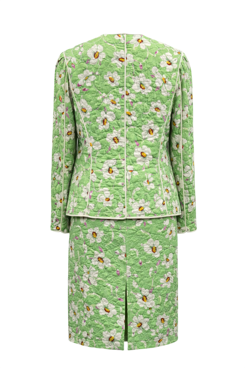 1980s Pastel Green Cotton Blend Blazer + Skirt Set - Back View