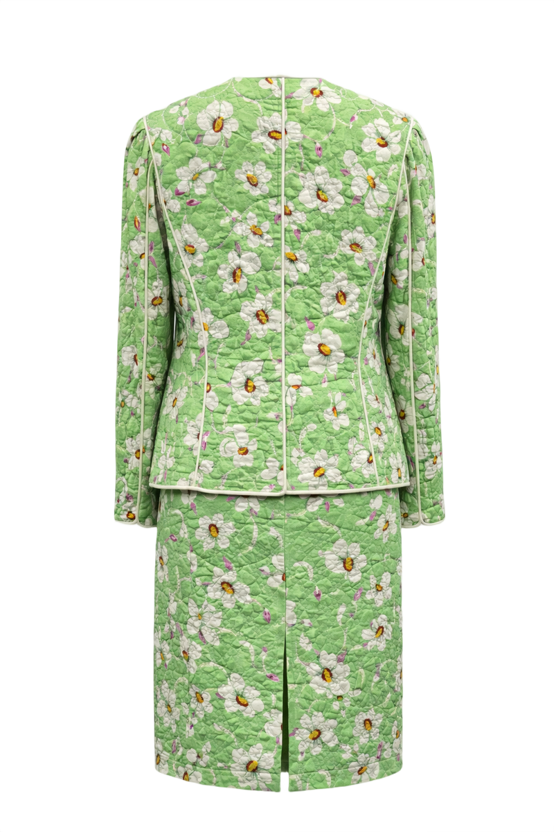 1980s Pastel Green Cotton Blend Blazer + Skirt Set - Back View