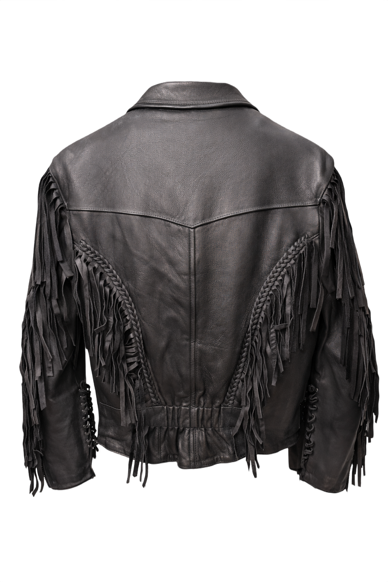 1990s Black Leather Fitted Leather Jacket - Back View