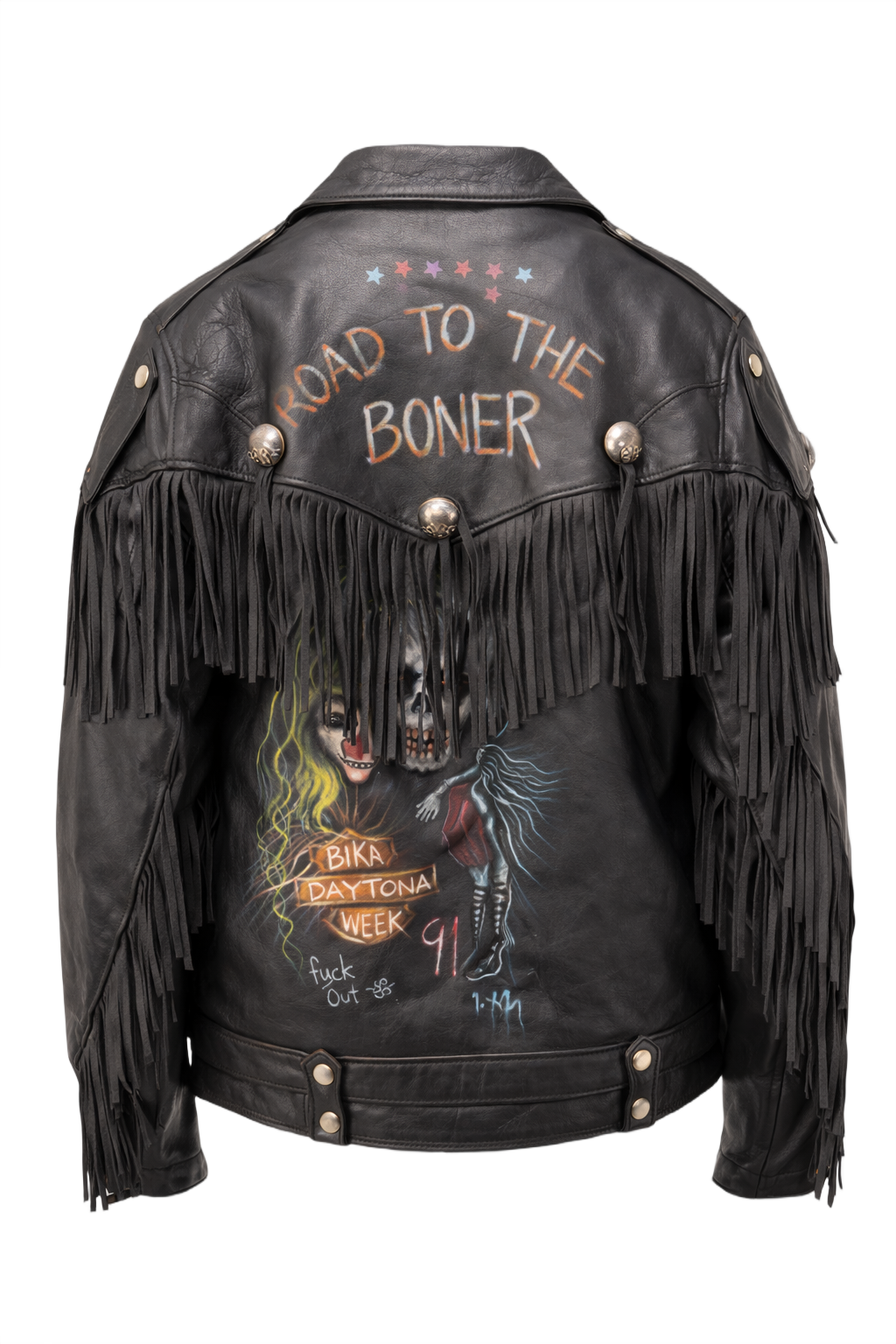 1980s Black Leather Jacket - Back View