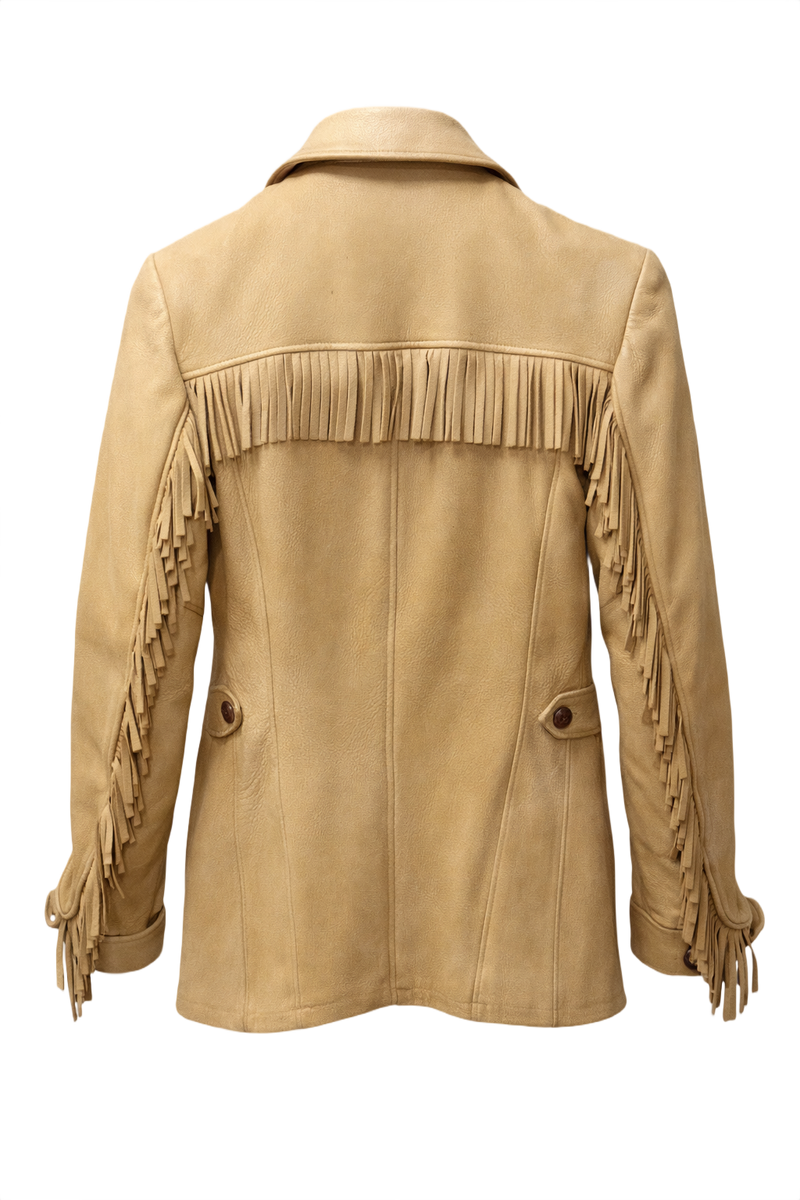 1970s Beige Leather Jacket - Back View
