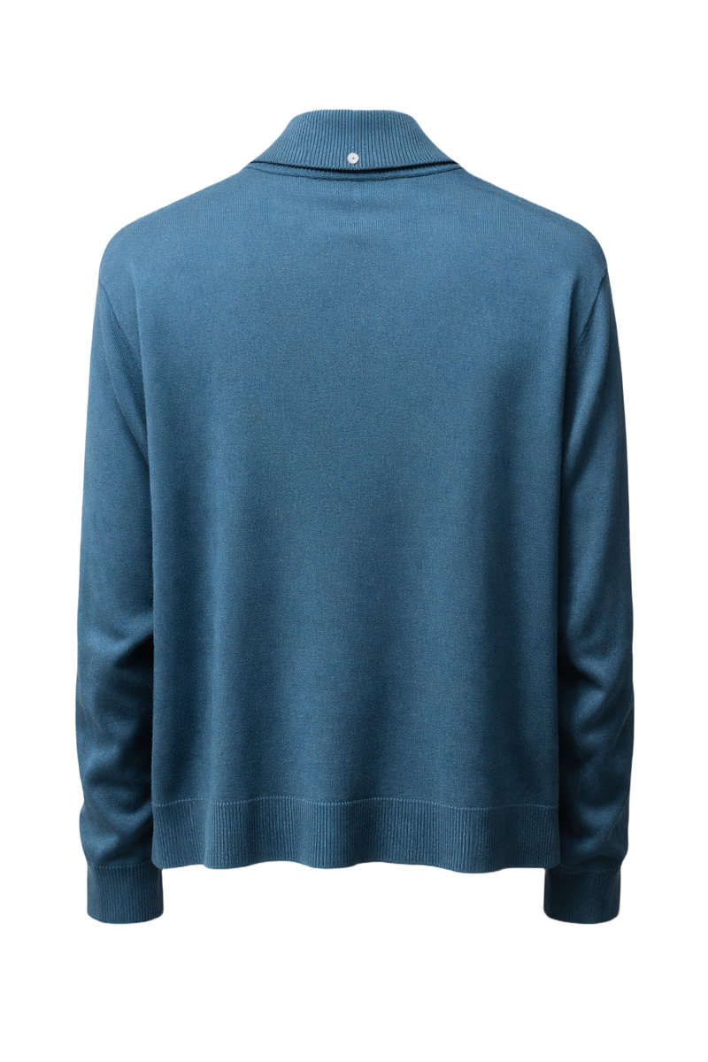 1970s Teal Blue Cotton Cardigan - Back View