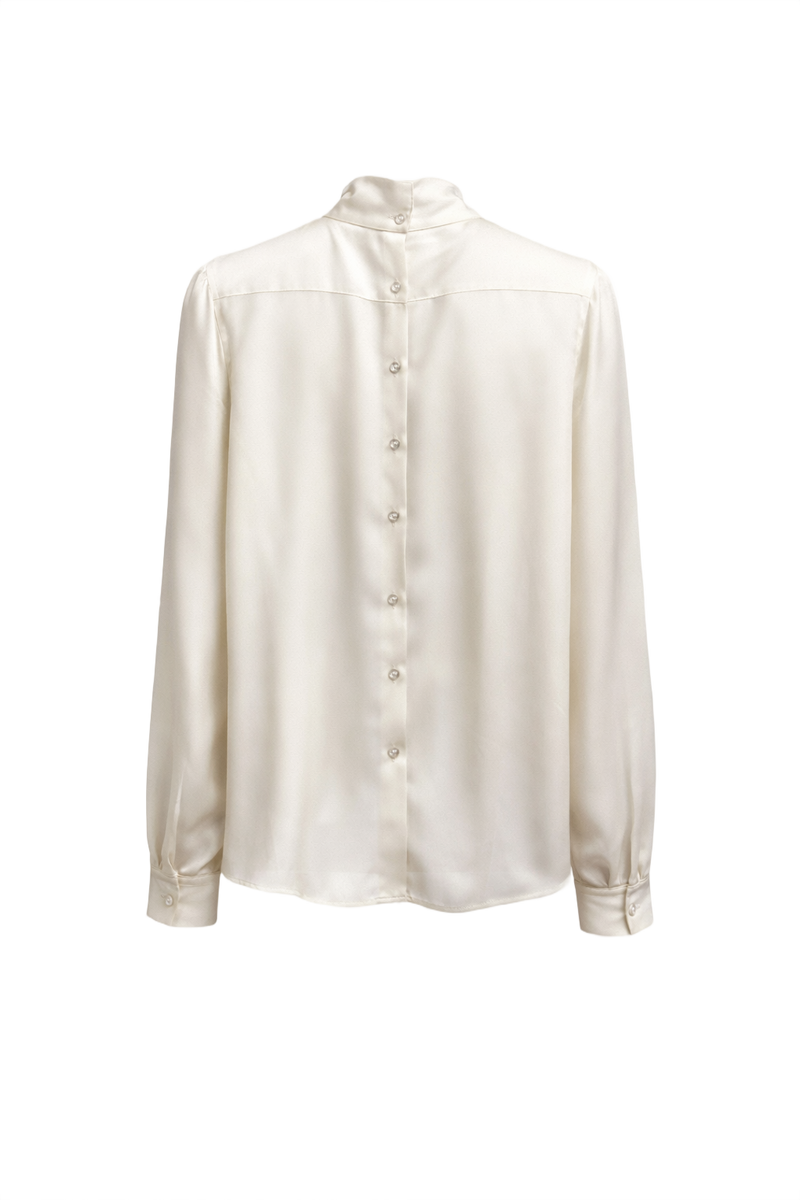 1980s Cream White Silk Blouse - Back View
