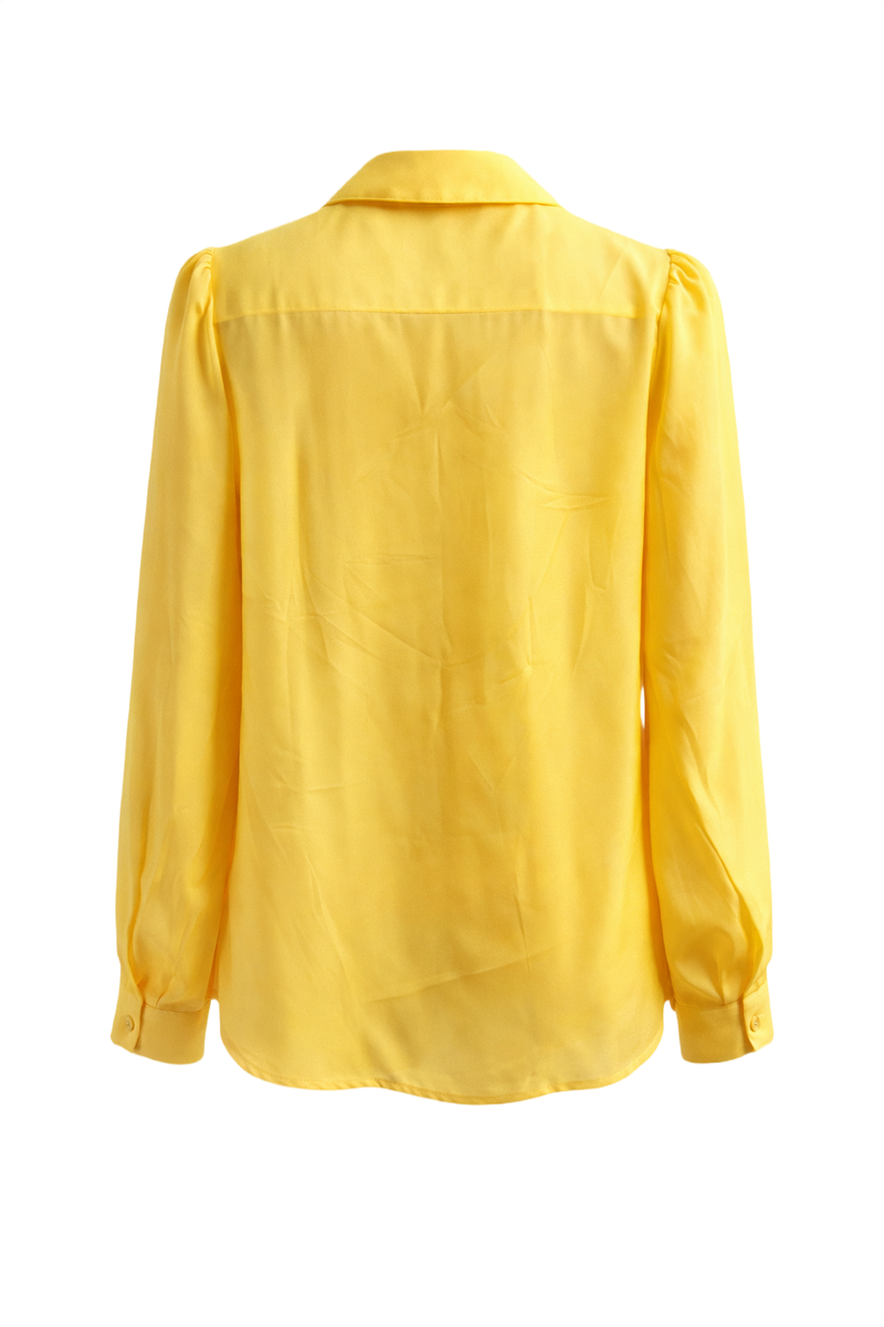 1970s Bright Yellow Silk Blouse - Back View