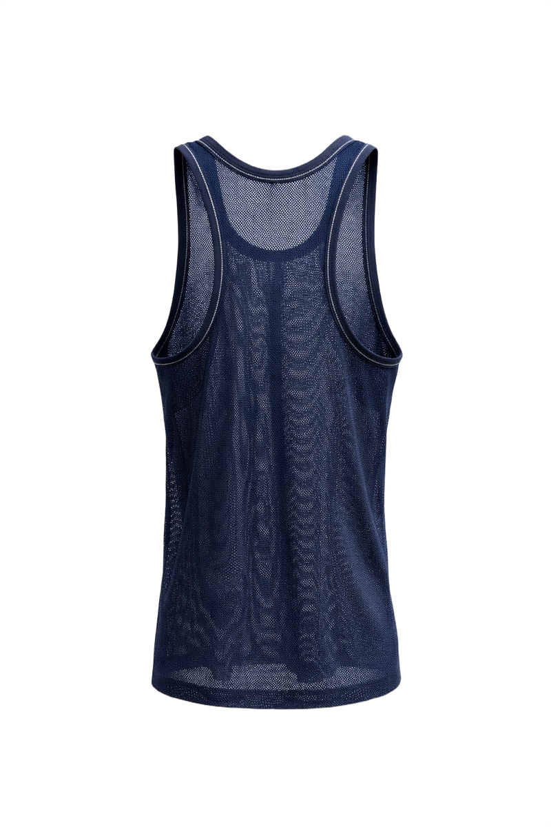 1990s Navy Blue Polyester Tank Top - Back View