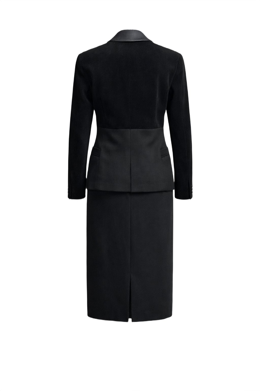 1990s Black Wool Blend Skirt Suit - Back View