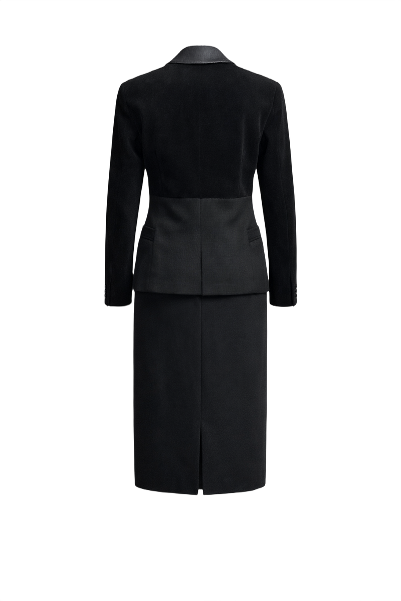 1990s Black Wool Blend Skirt Suit - Back View