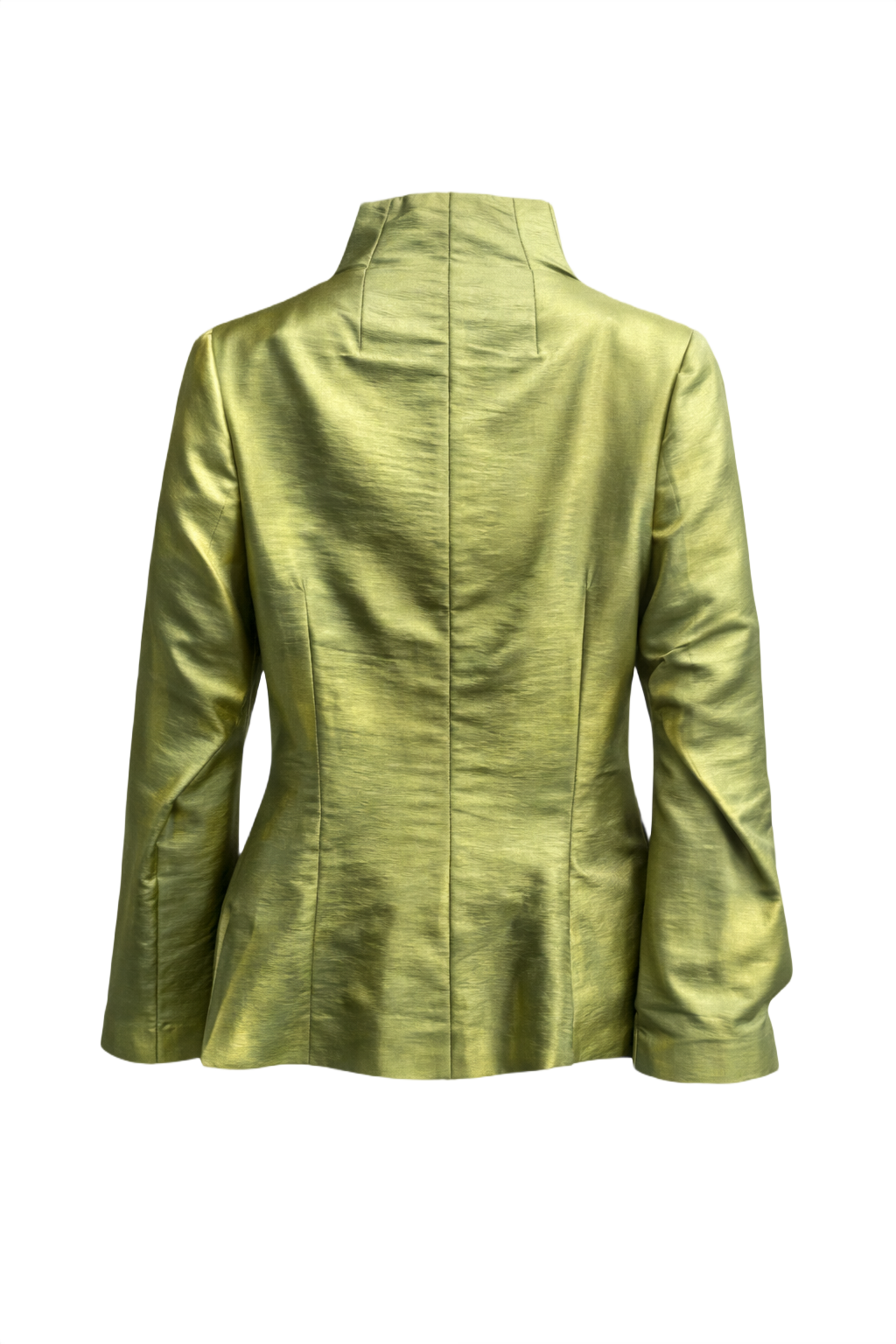 1970s Light Olive Green Silk Jacket - Back View