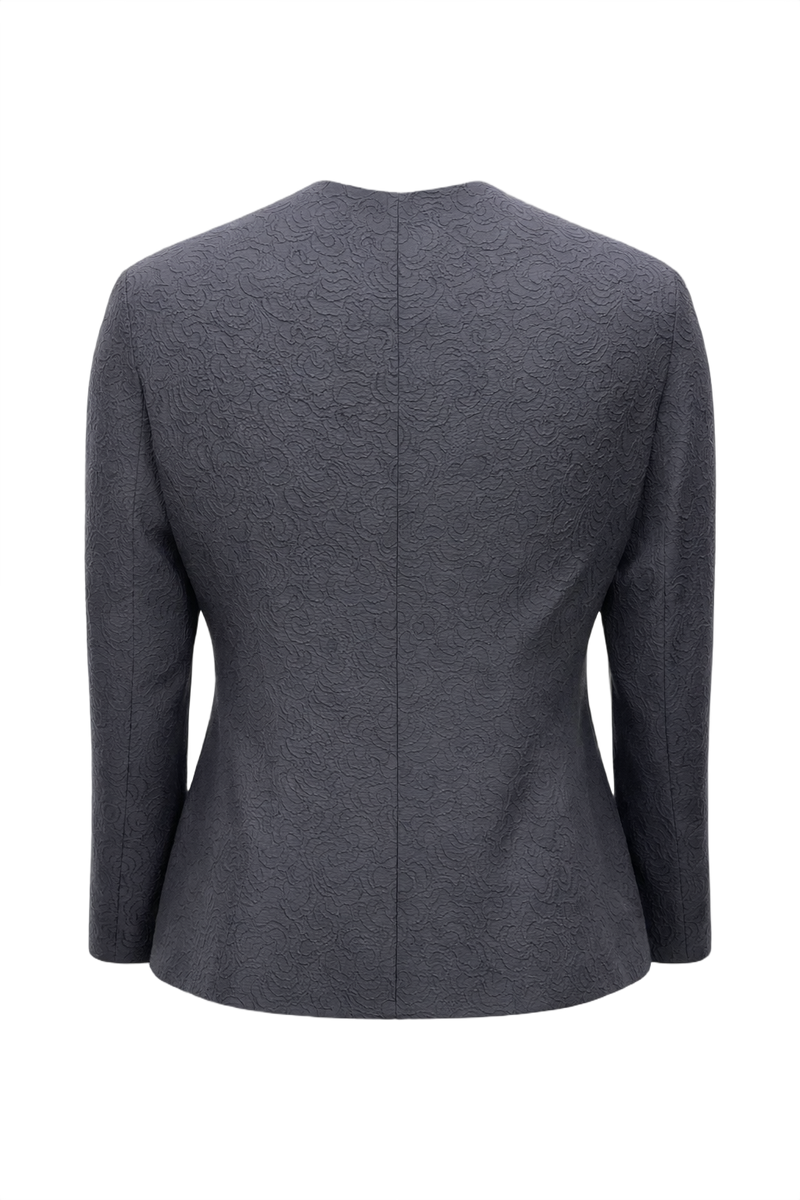1980s Dark Grey Brocade Blazer - Back View