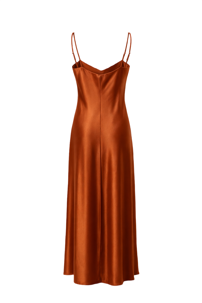 1990s Rust Satin Slip Dress - Back View