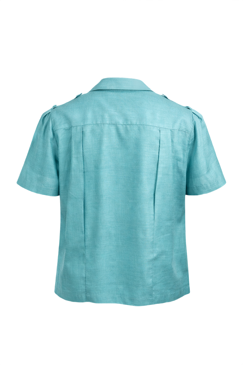 1960s Light Teal Silk Blouse - Back View
