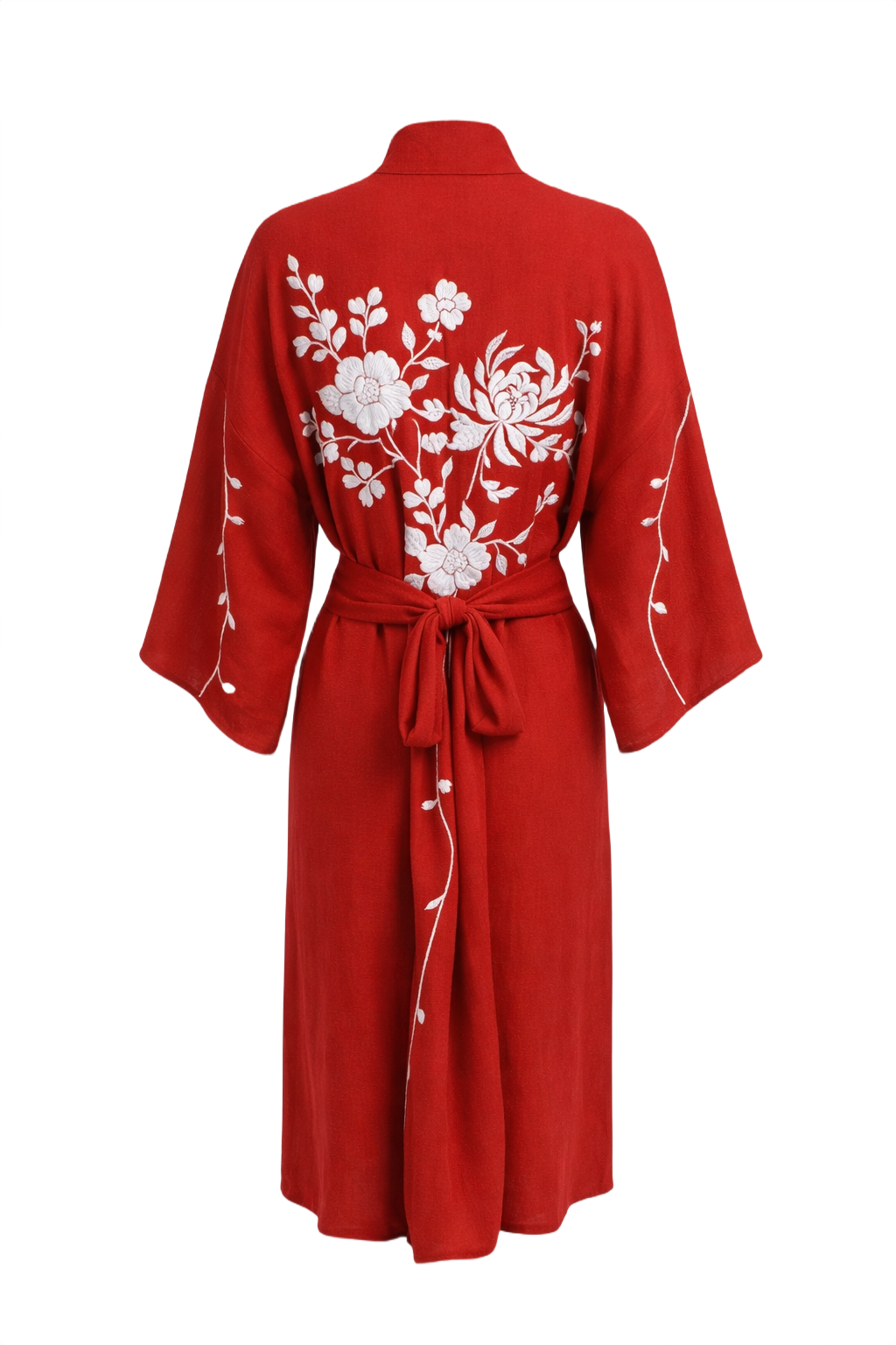1940s Red Silk Blend Kimono - Back View