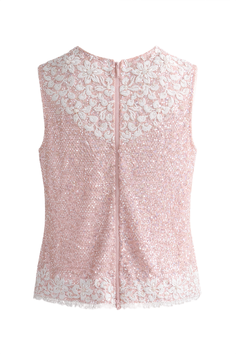 1950s Pink Sequined Womens Tank Top - Back View