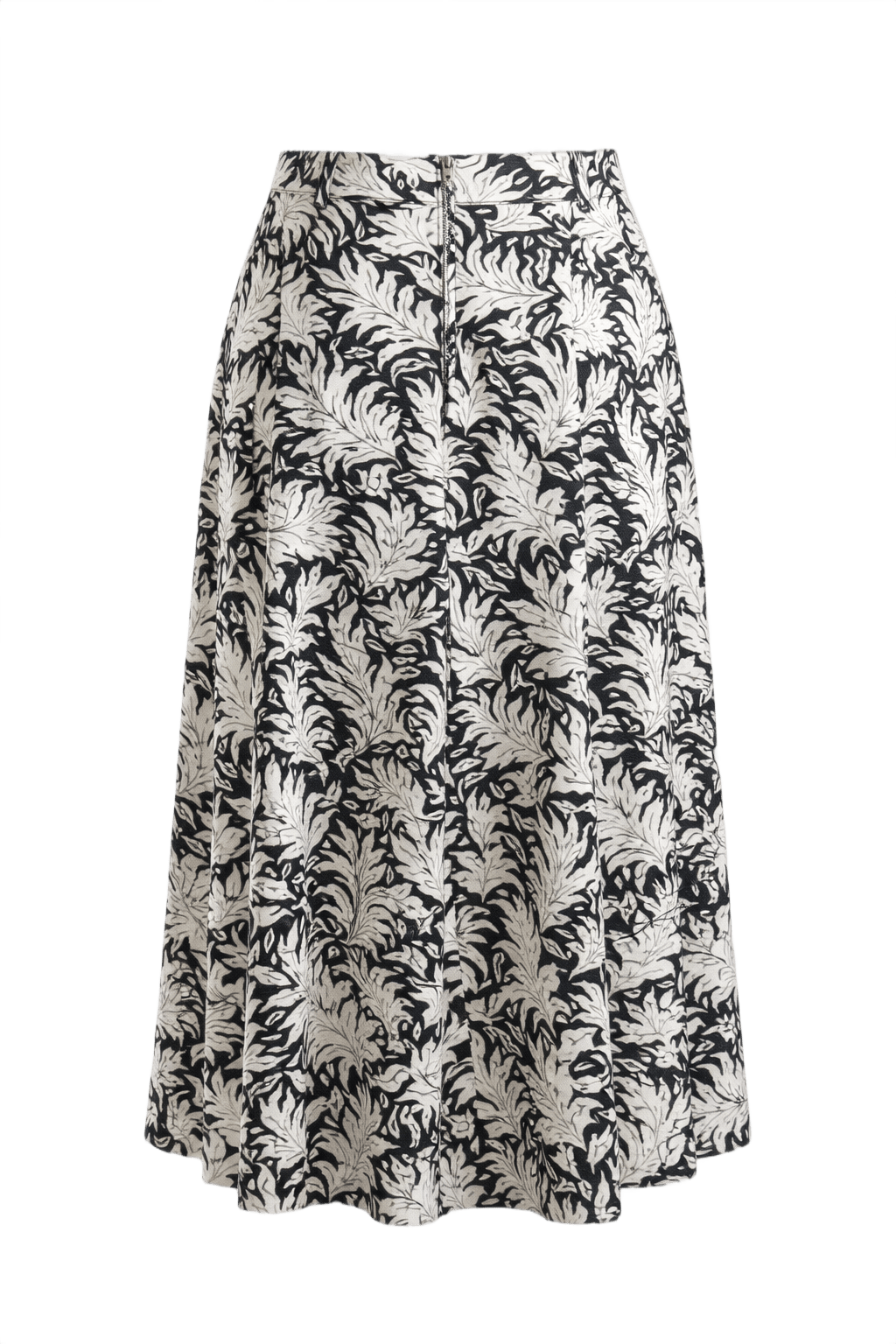 1950s Black Floral Print Textured Skirt - Back View